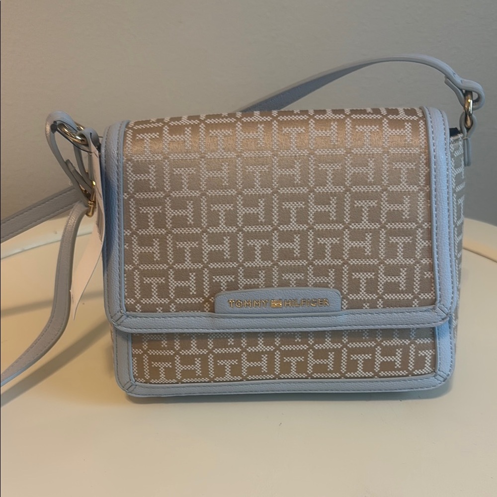 Tommy Hilfiger Crossbody Bag Blue Tan Geometric Design